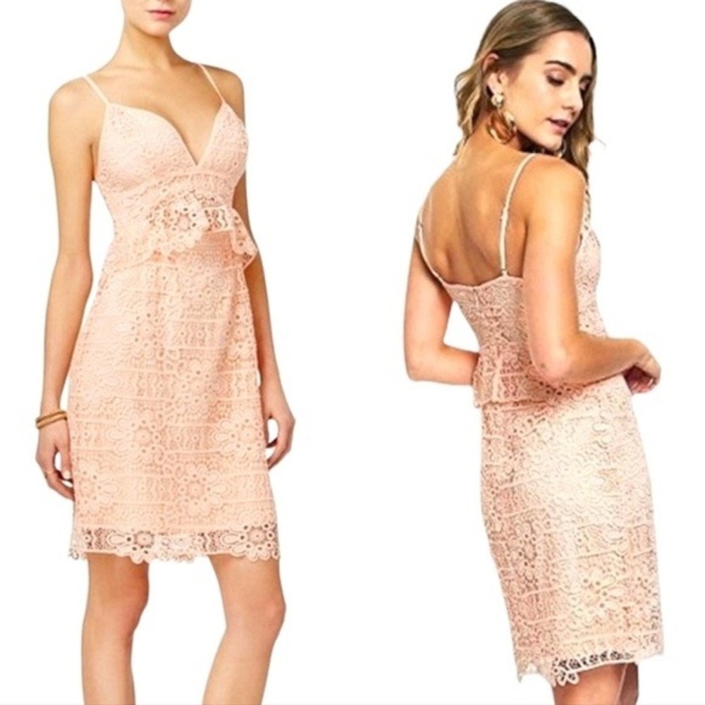 Guess‎ Peplum Lace Crochet Dress Size 6 Peach Women Night Out Event